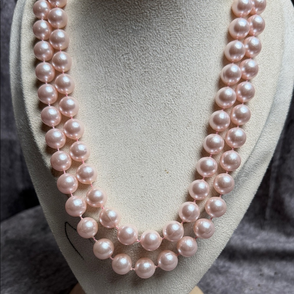 Long Strand Pink Faux Pearl Necklace — Elegant Women’s Jewelry EB#1